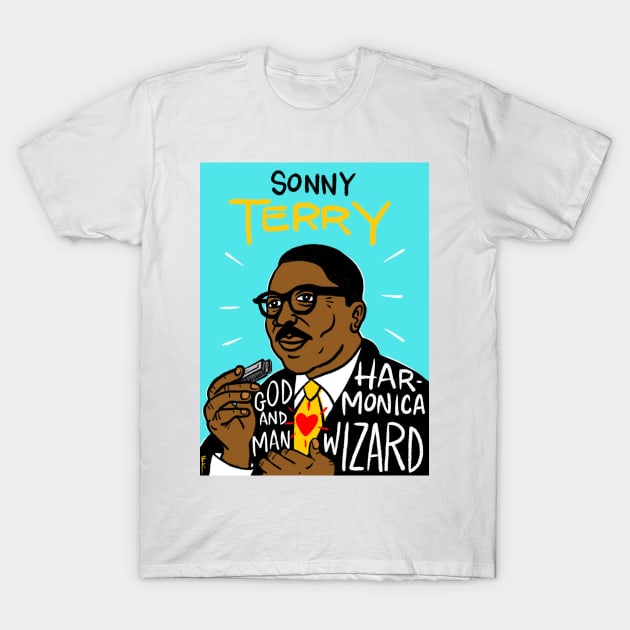 Sonny Terry Blues Folk Art T-Shirt by krusefolkart